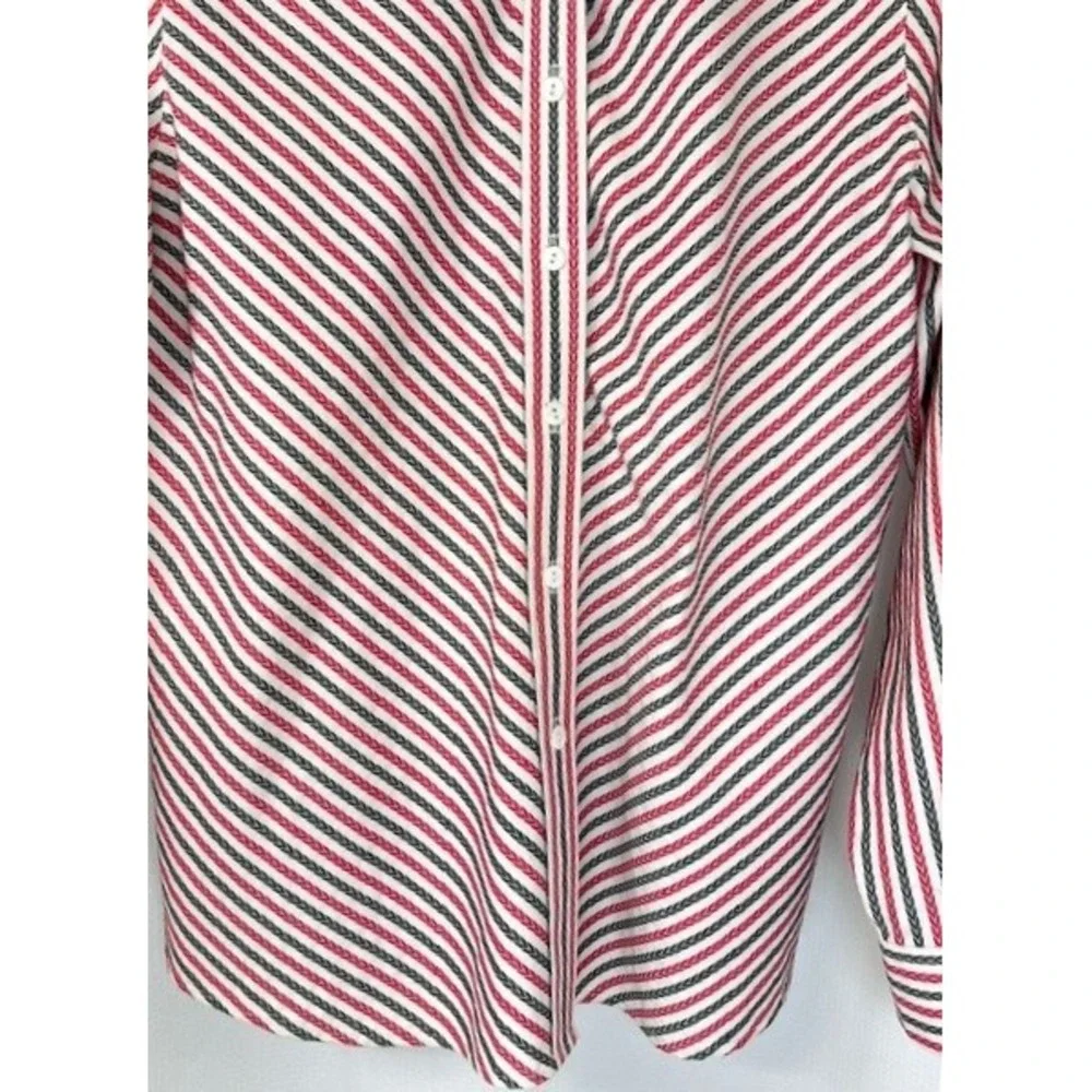 Foxcroft Non Iron Button Up Shirt Sz 12 Red Black Diagonal Stripe Preppy Boho - Picture 4 of 13
